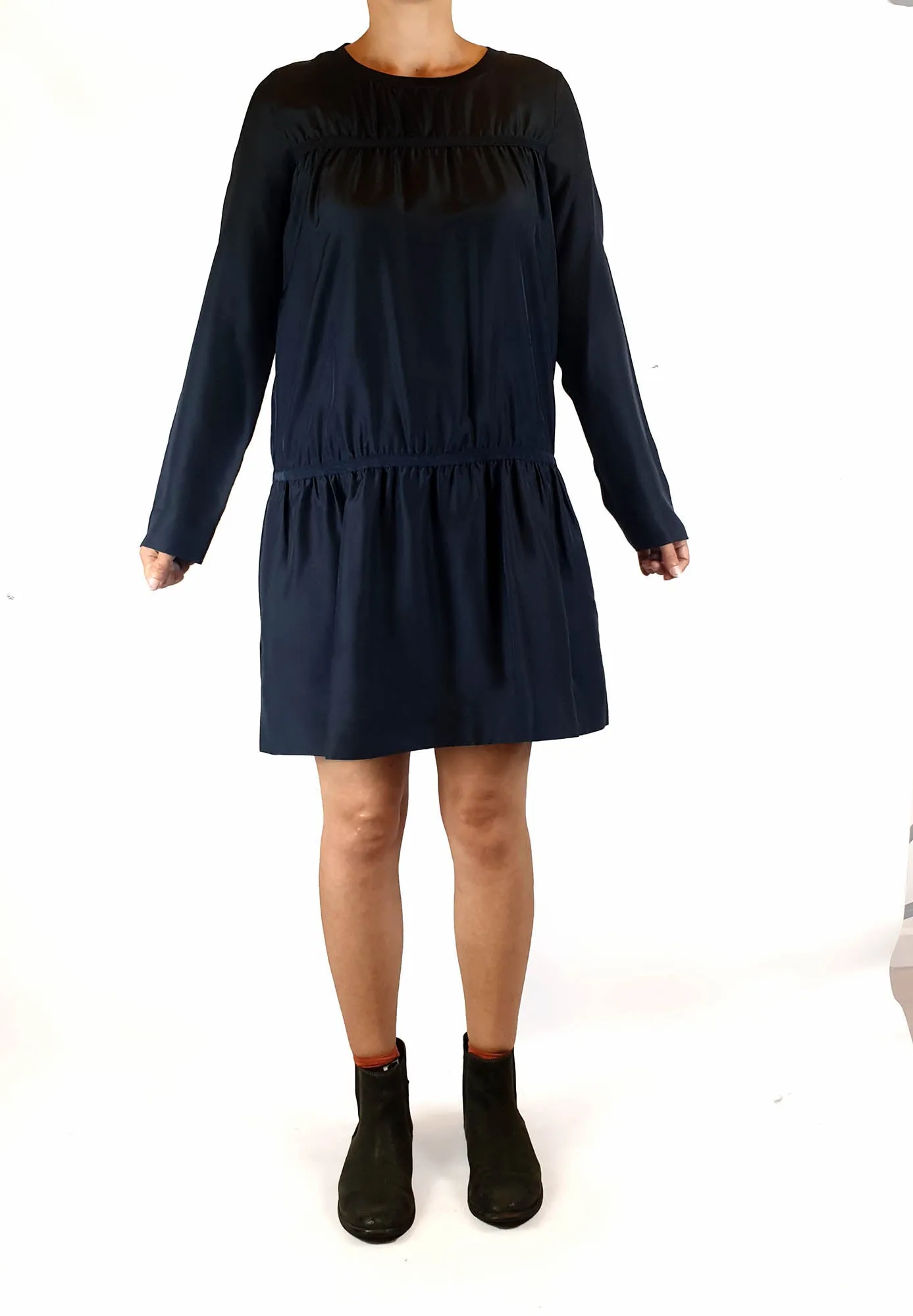 Cos black 100% silk long sleeve dress with bunching detail size S (best fits size 8)