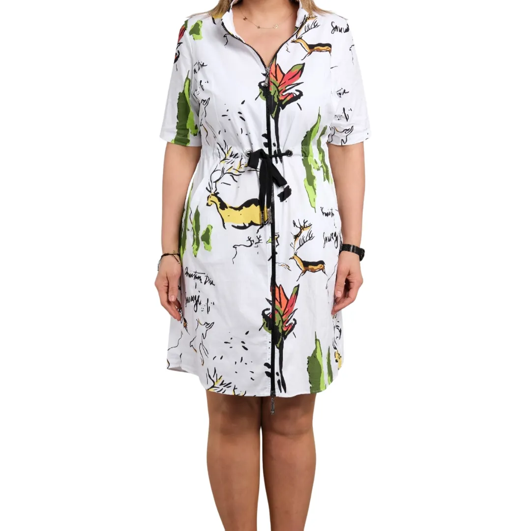 Cotton Short Sleeve Zip Front Dress