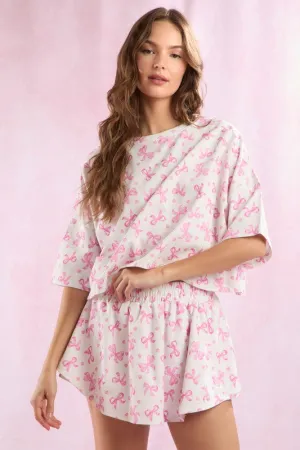 Cotton Terry Bow Ditsy Printed Shorts