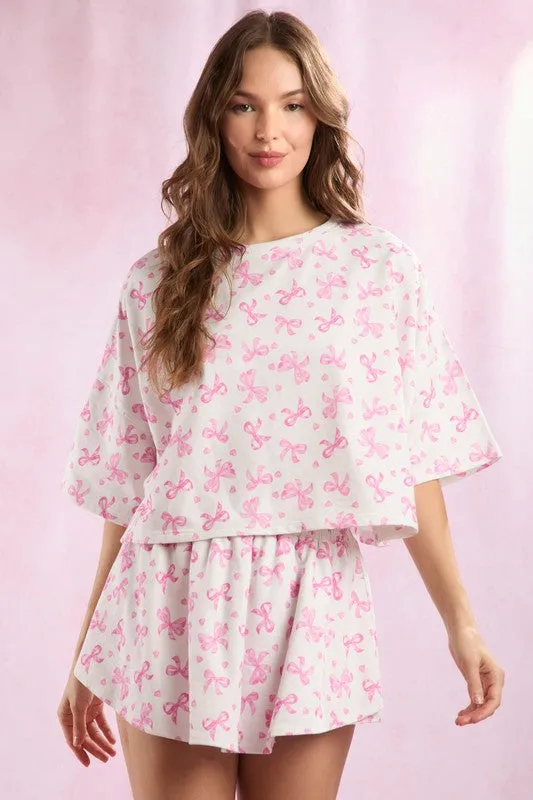 Cotton Terry Bow Ditsy Printed Shorts