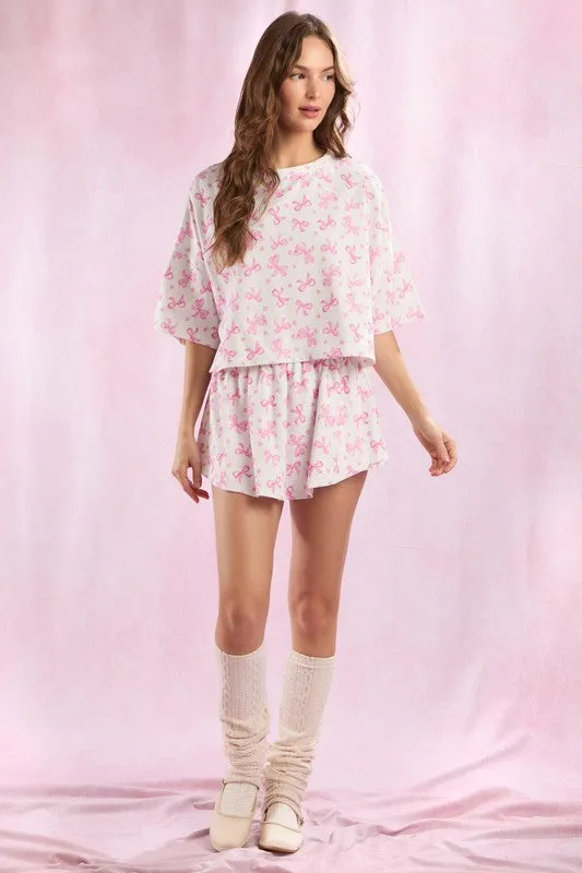 Cotton Terry Bow Ditsy Printed Shorts