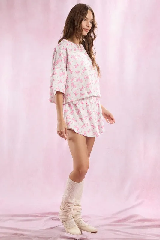 Cotton Terry Bow Ditsy Printed Shorts
