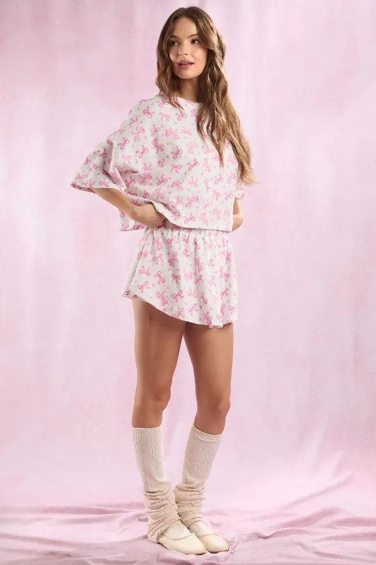 Cotton Terry Bow Ditsy Printed Shorts