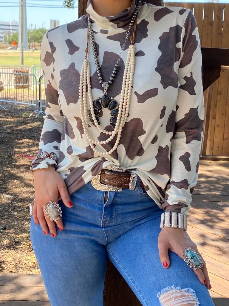 Cow Print Turtle Neck