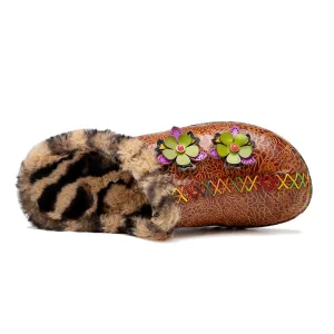 CrazycatZWomens Leather Clogs Sandals, Colorful Bohemian Mules Fleece lined Clog