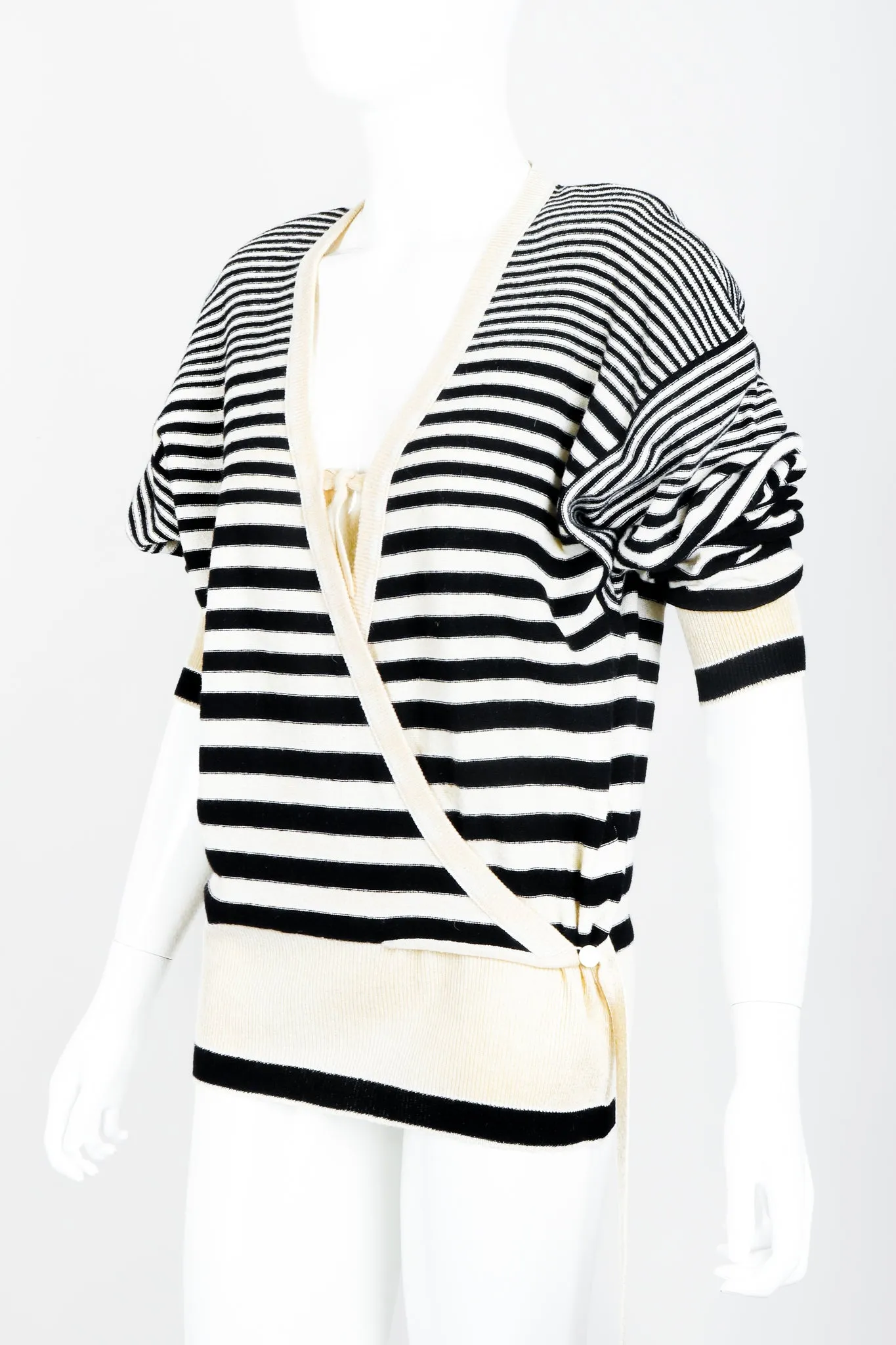 Cream Stripe Knit Boyfriend Wrap Sweater