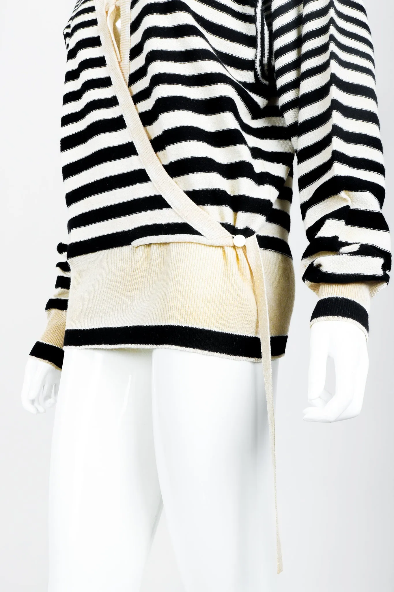 Cream Stripe Knit Boyfriend Wrap Sweater