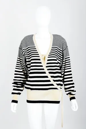 Cream Stripe Knit Boyfriend Wrap Sweater