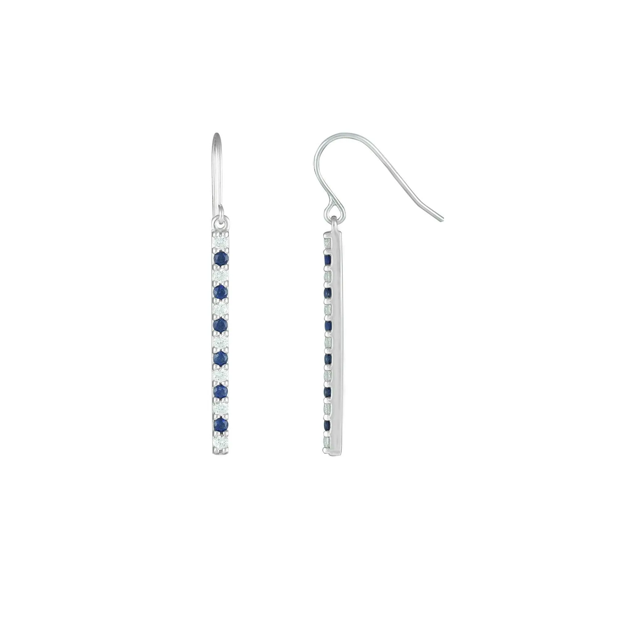 Created Blue and White Sapphire Fashion Drop Earrings in 10K White Gold