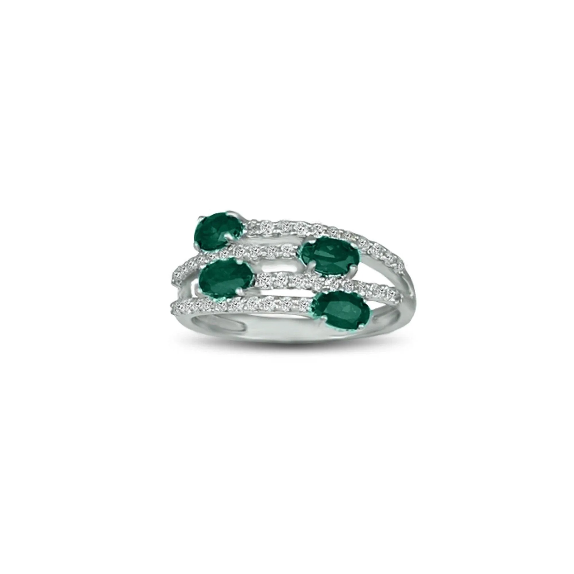 Created Emerald and Created White Sapphire Silver Ring