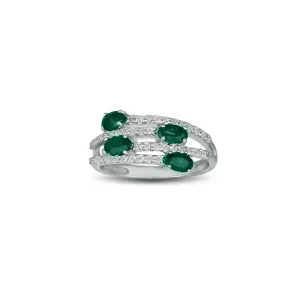 Created Emerald and Created White Sapphire Silver Ring