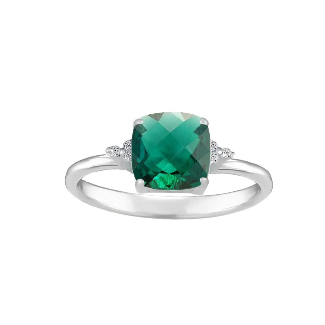 Created Emerald and Diamond Accent Ring in Sterling Silver