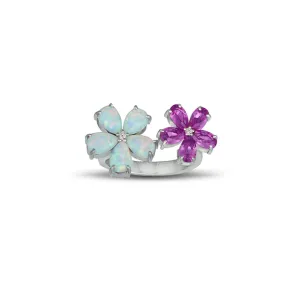 Created Opal and Created Pink Sapphire Flower Ring