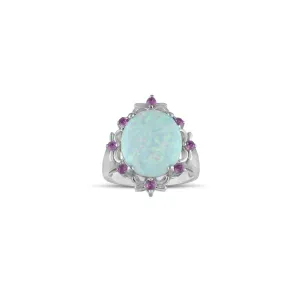 Created Opal and Created Pink Sapphire Silver Ring