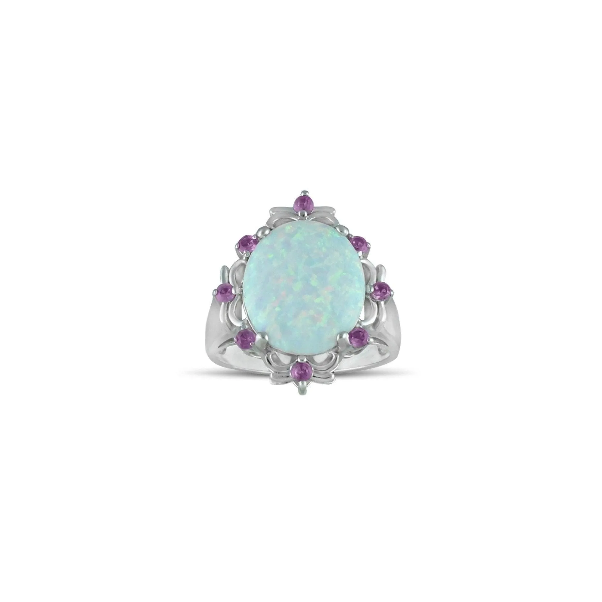 Created Opal and Created Pink Sapphire Silver Ring