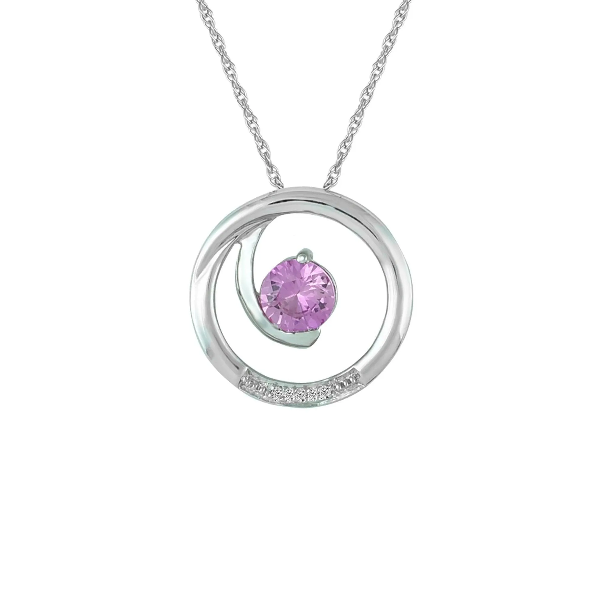 Created Pink Sapphire and Diamond Accent Fashion Pendant in 10K White Gold