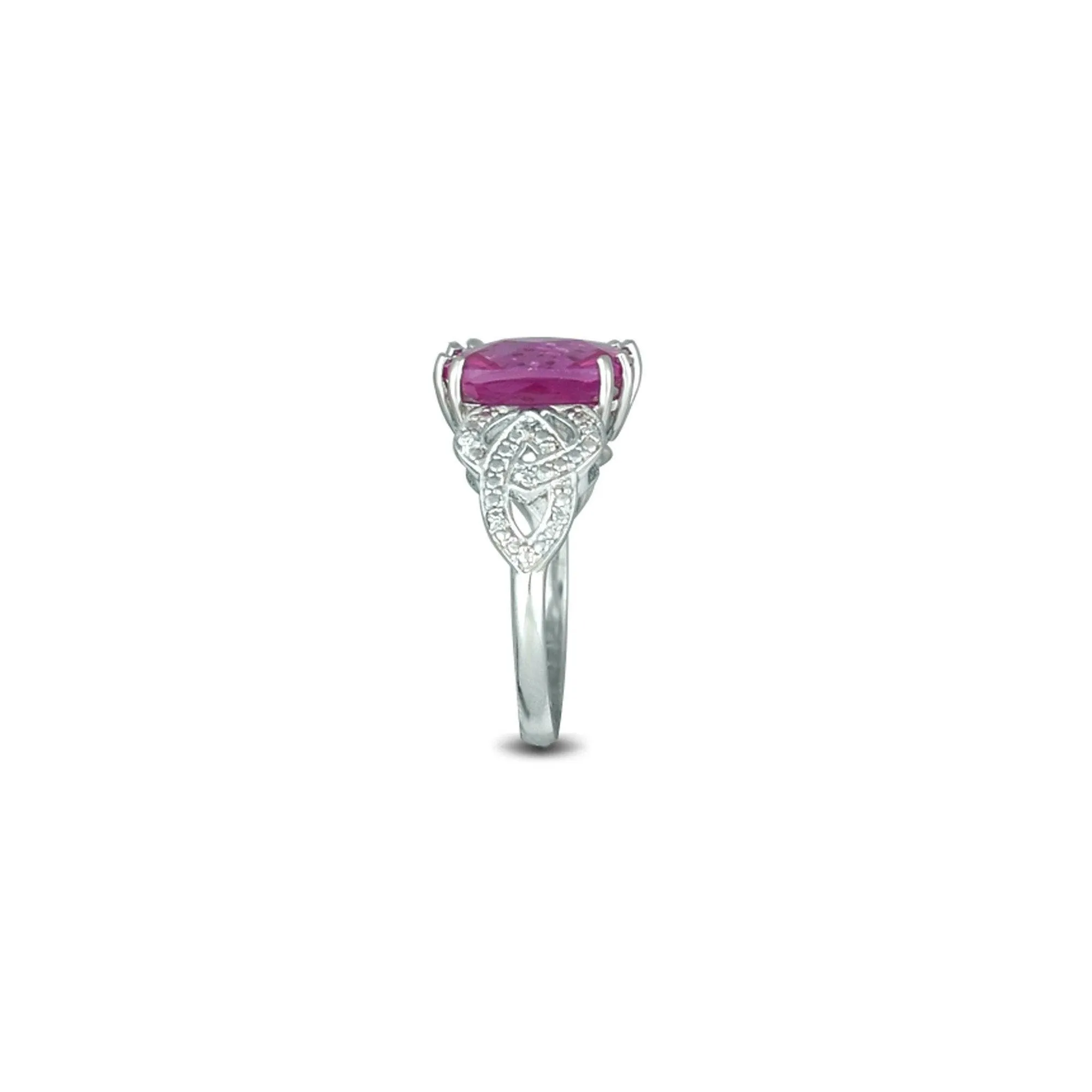Created Pink Sapphire and Diamond Accent Ring in Sterling Silver