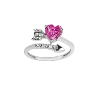 Created Pink Sapphire and Diamond Heart Arrow Ring