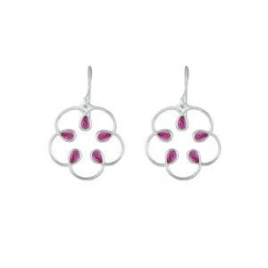Created Pink Sapphire Fashion Earrings in Sterling Silver
