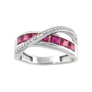 Created Ruby and Diamond Accent Silver Ring
