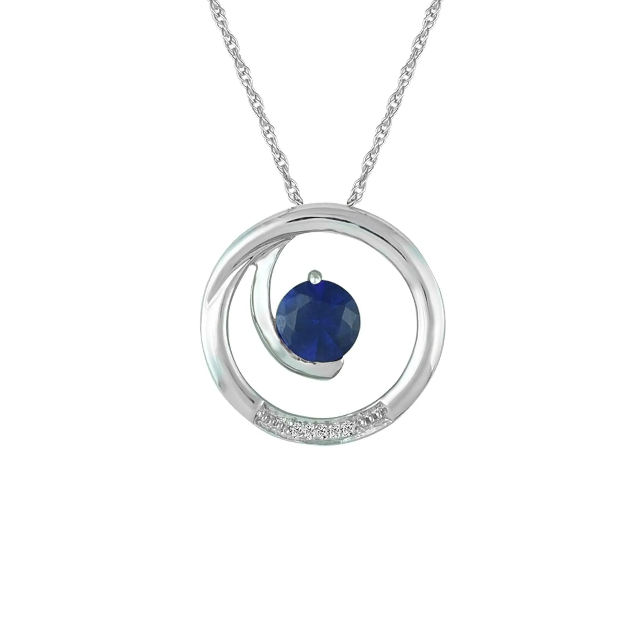 Created Sapphire and Diamond Accent Fashion Pendant in 10K White Gold
