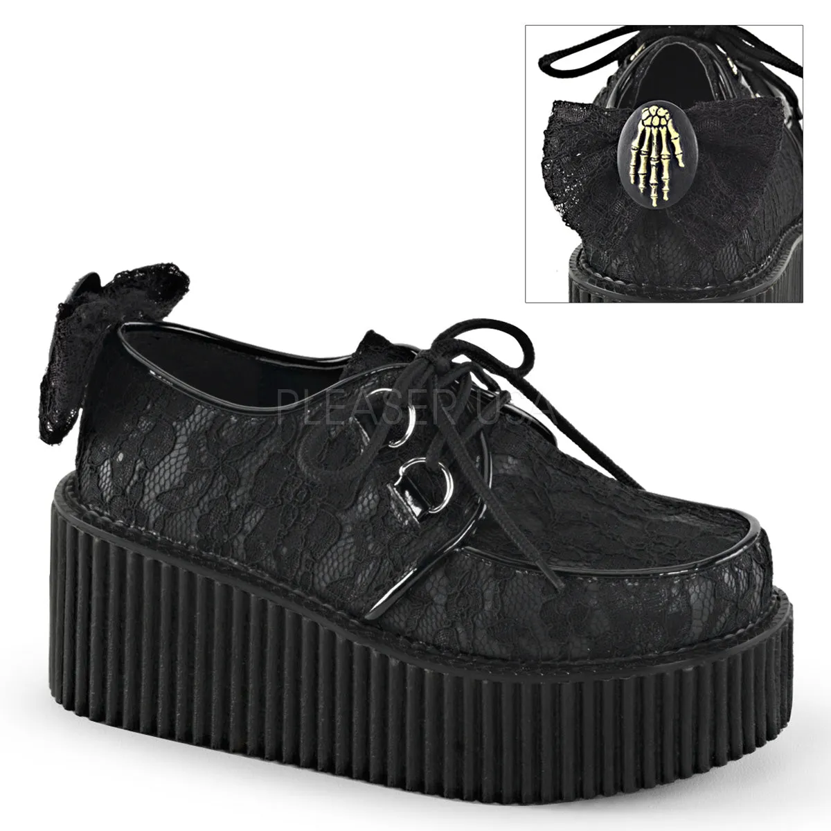CREEPER-212  Black Vegan Leather-Lace