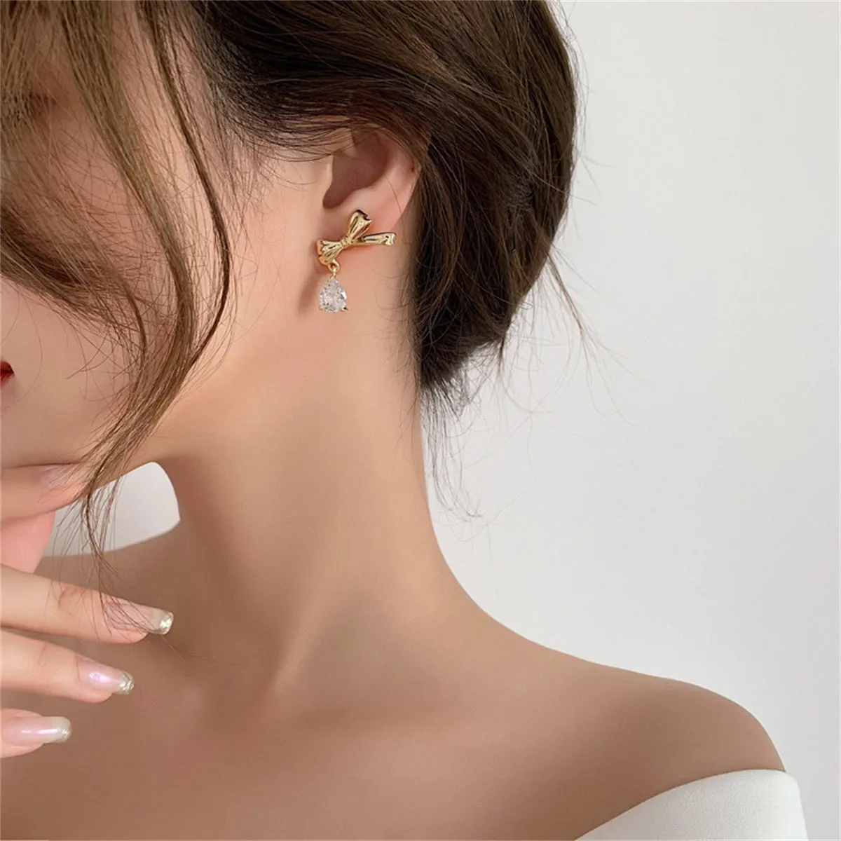 Crystal & 18K Gold-Plated Bow Drop Earrings