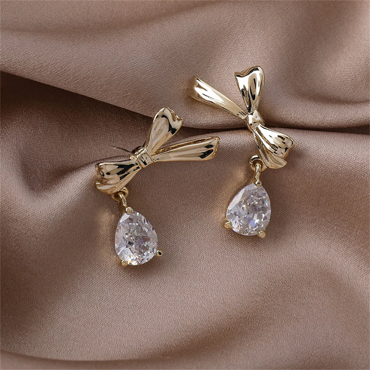 Crystal & 18K Gold-Plated Bow Drop Earrings