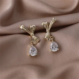Crystal & 18K Gold-Plated Bow Drop Earrings