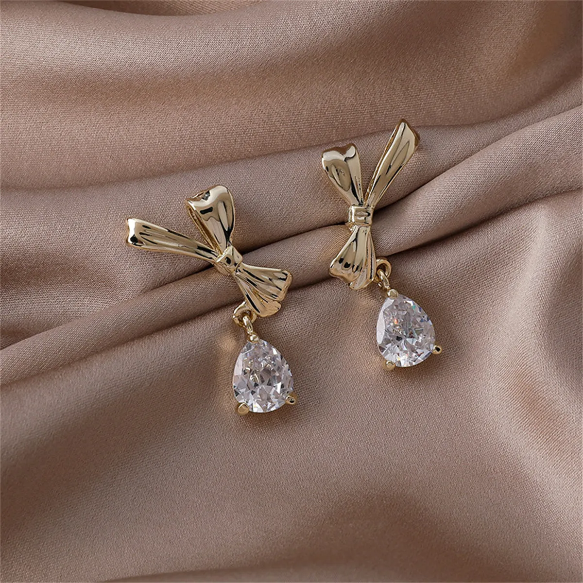 Crystal & 18K Gold-Plated Bow Drop Earrings