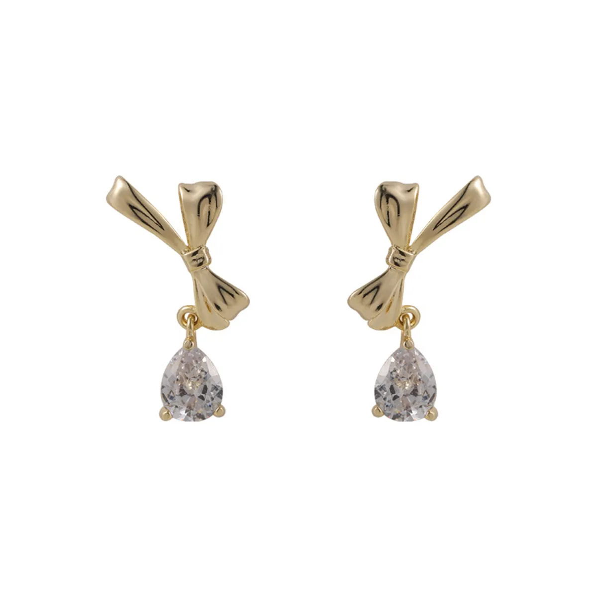 Crystal & 18K Gold-Plated Bow Drop Earrings