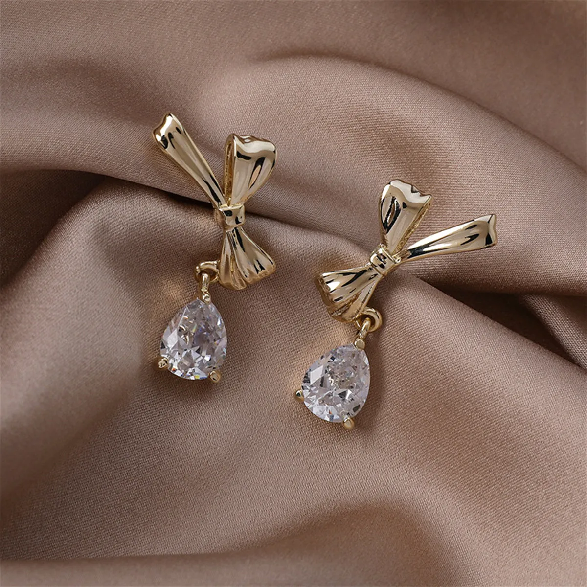 Crystal & 18K Gold-Plated Bow Drop Earrings