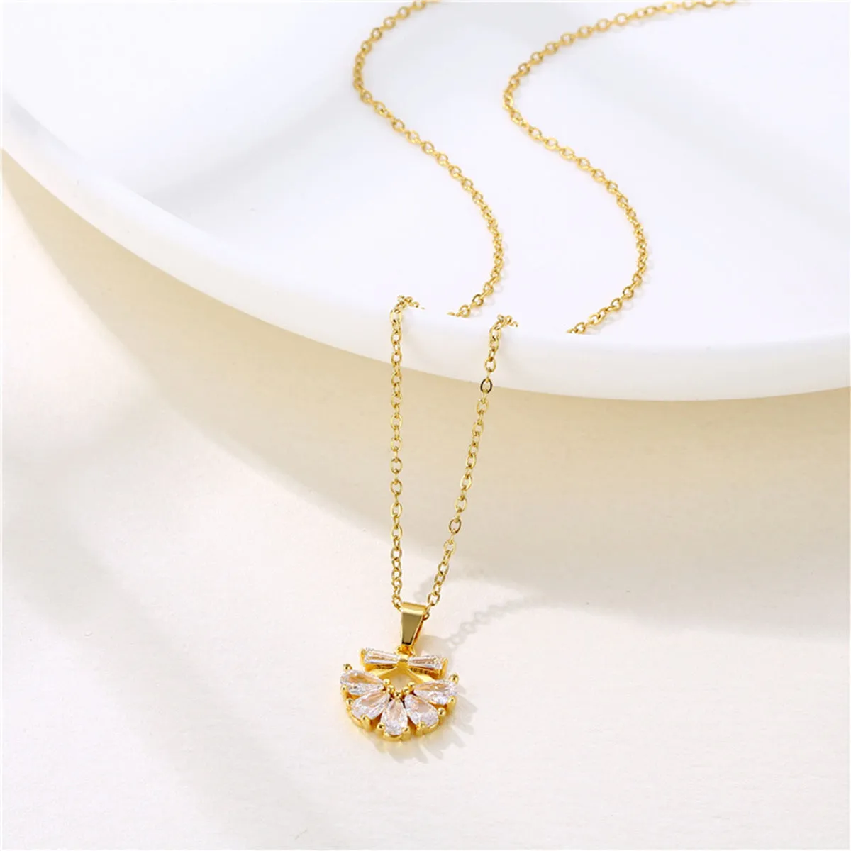 Crystal & 18K Gold-Plated Bow Pendant Necklace