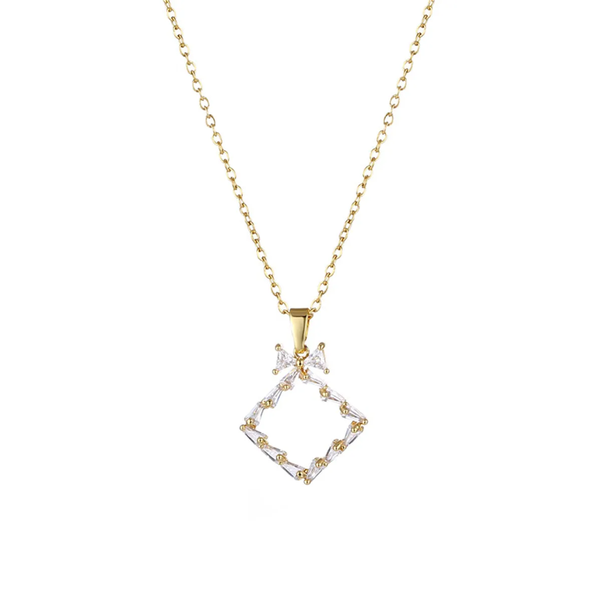 Crystal & 18K Gold-Plated Bow Rhombus Pendant Necklace