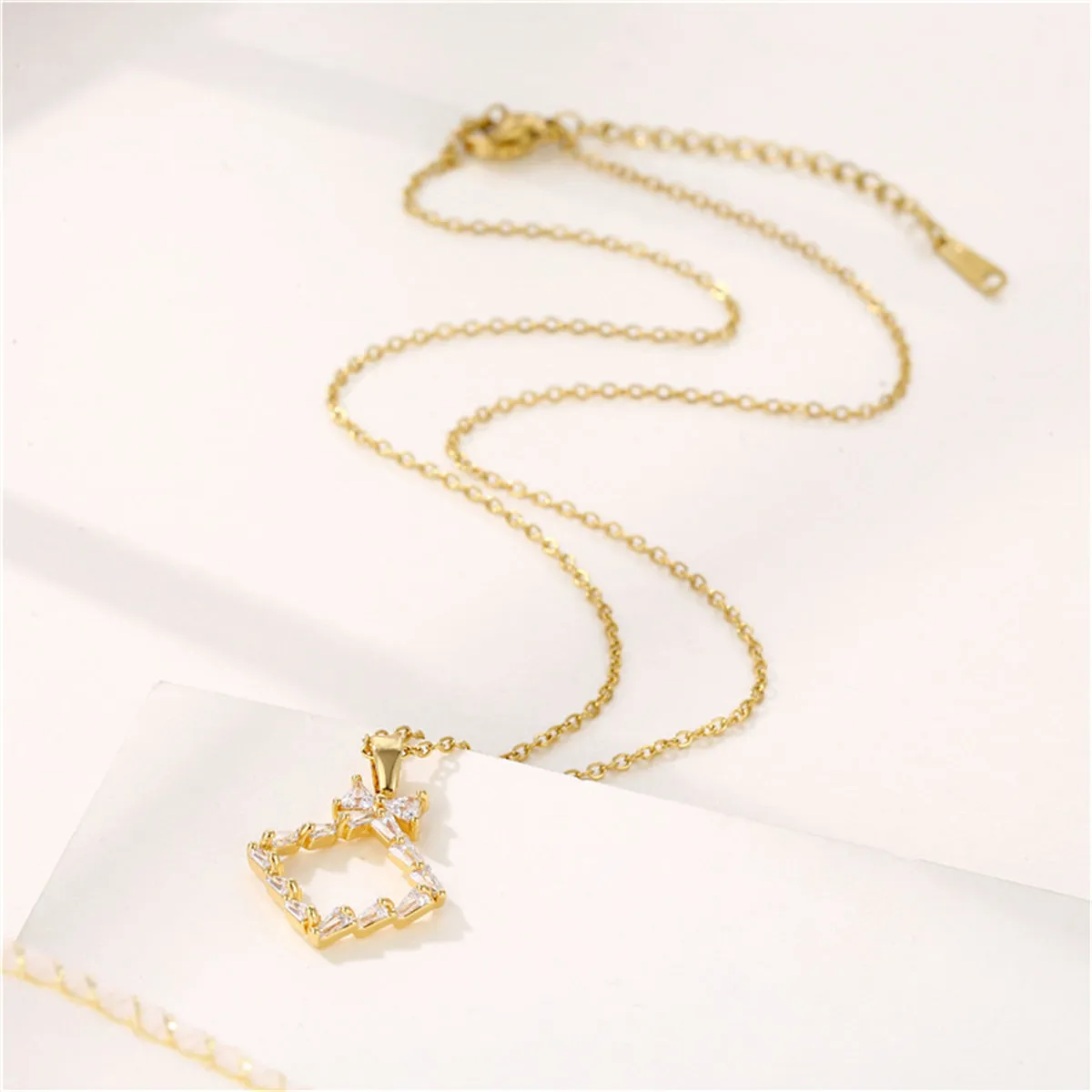 Crystal & 18K Gold-Plated Bow Rhombus Pendant Necklace