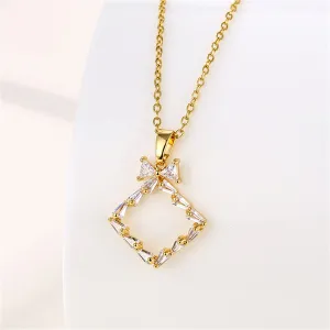Crystal & 18K Gold-Plated Bow Rhombus Pendant Necklace
