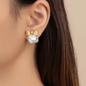 Crystal & 18K Gold-Plated Bow Square Stud Earrings