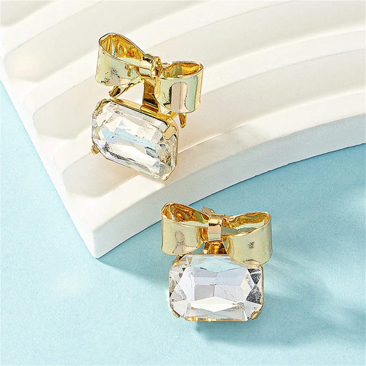 Crystal & 18K Gold-Plated Bow Square Stud Earrings