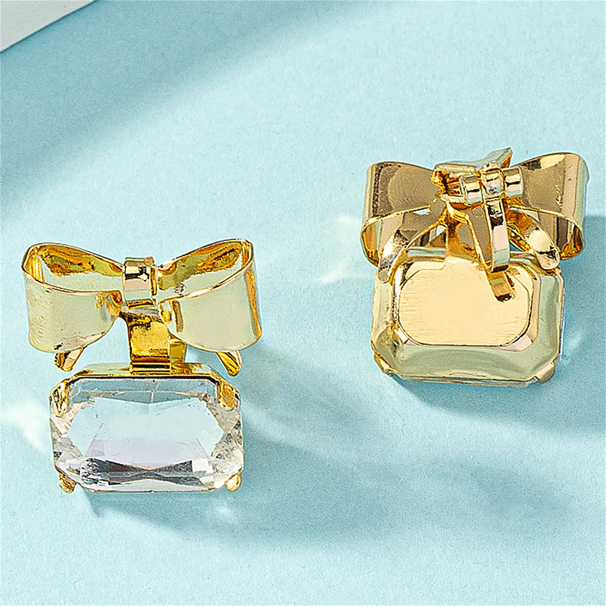 Crystal & 18K Gold-Plated Bow Square Stud Earrings