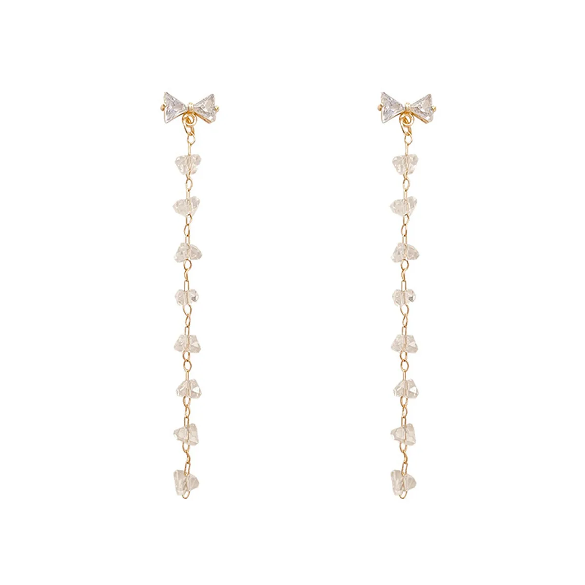 Crystal & 18K Gold-Plated Bow Tassel Drop Earrings
