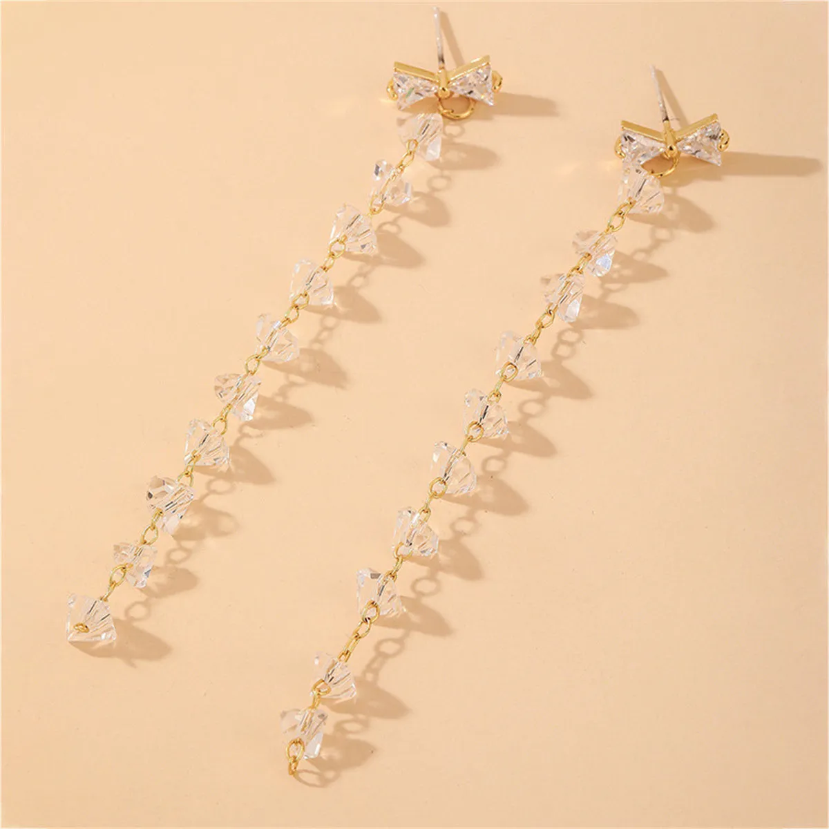 Crystal & 18K Gold-Plated Bow Tassel Drop Earrings