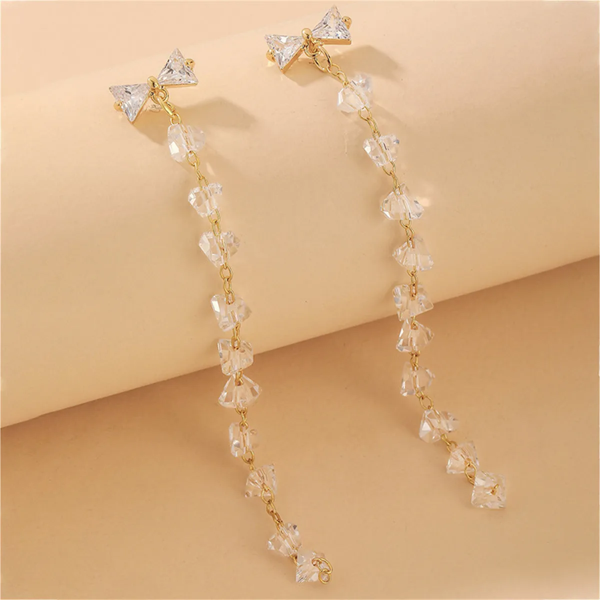 Crystal & 18K Gold-Plated Bow Tassel Drop Earrings