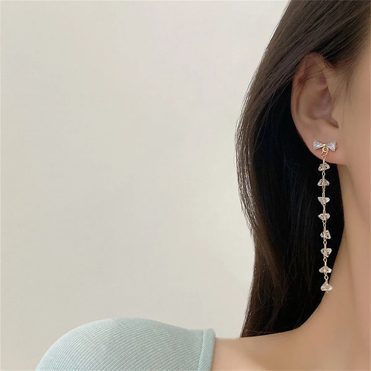 Crystal & 18K Gold-Plated Bow Tassel Drop Earrings