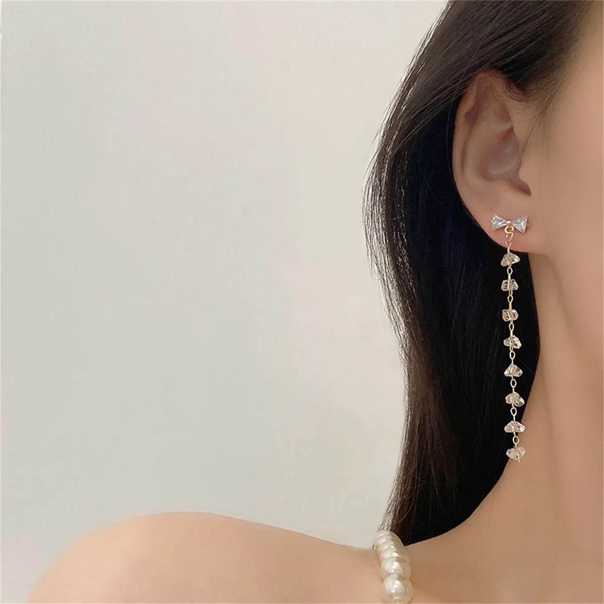 Crystal & 18K Gold-Plated Bow Tassel Drop Earrings