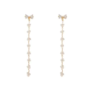 Crystal & 18K Gold-Plated Bow Tassel Drop Earrings
