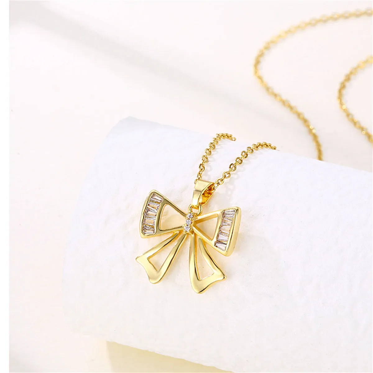 Crystal & Cubic Zirconia 18K Gold-Plated Bow Pendant Necklace