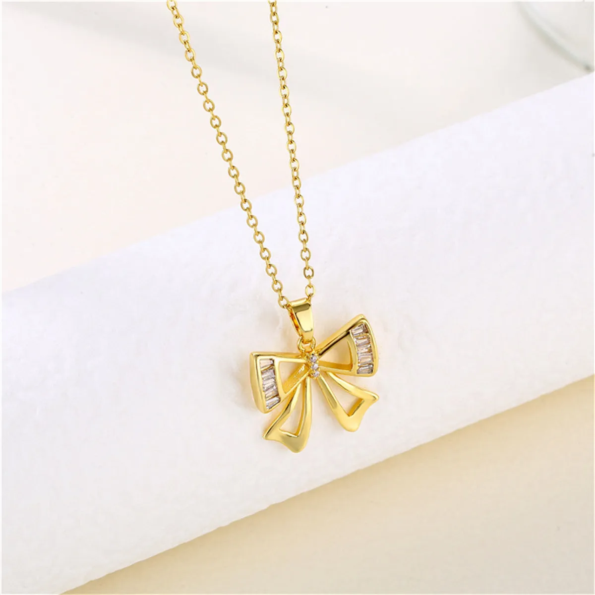 Crystal & Cubic Zirconia 18K Gold-Plated Bow Pendant Necklace