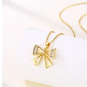 Crystal & Cubic Zirconia 18K Gold-Plated Bow Pendant Necklace