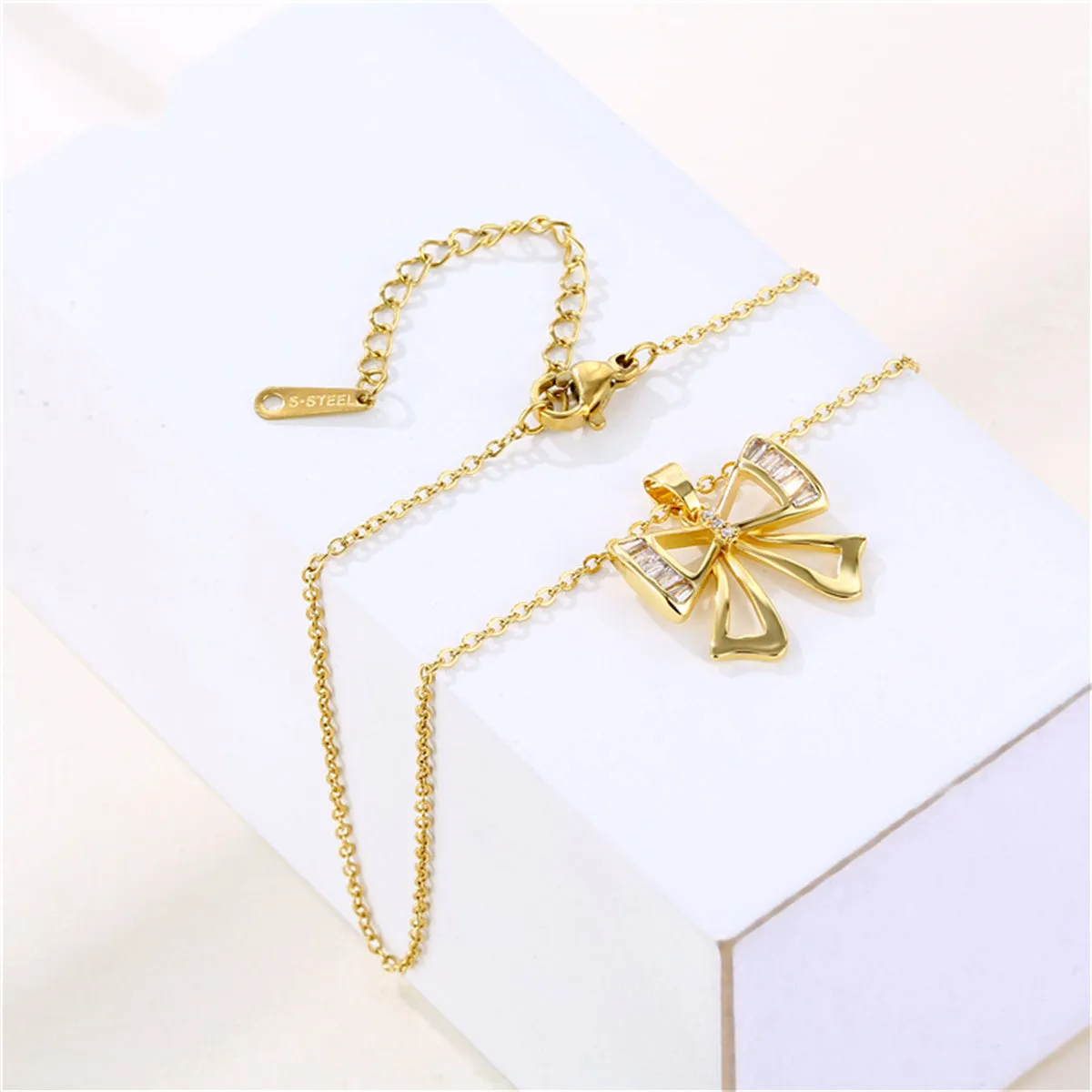 Crystal & Cubic Zirconia 18K Gold-Plated Bow Pendant Necklace