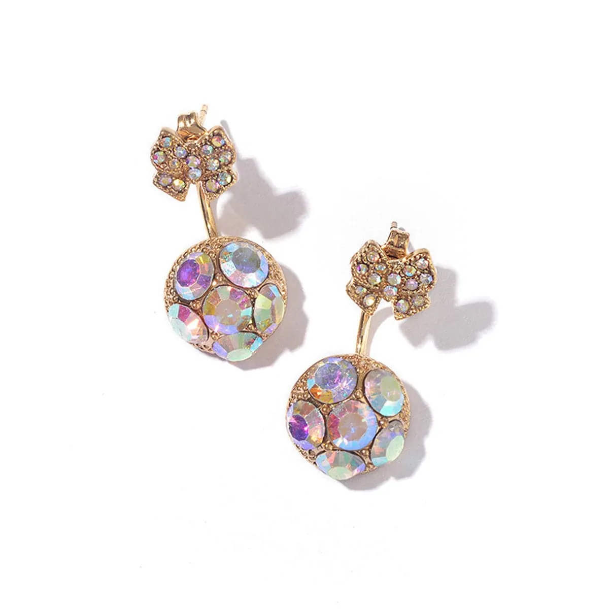 Crystal & Cubic Zirconia Bow-End Ball Stud Earrings